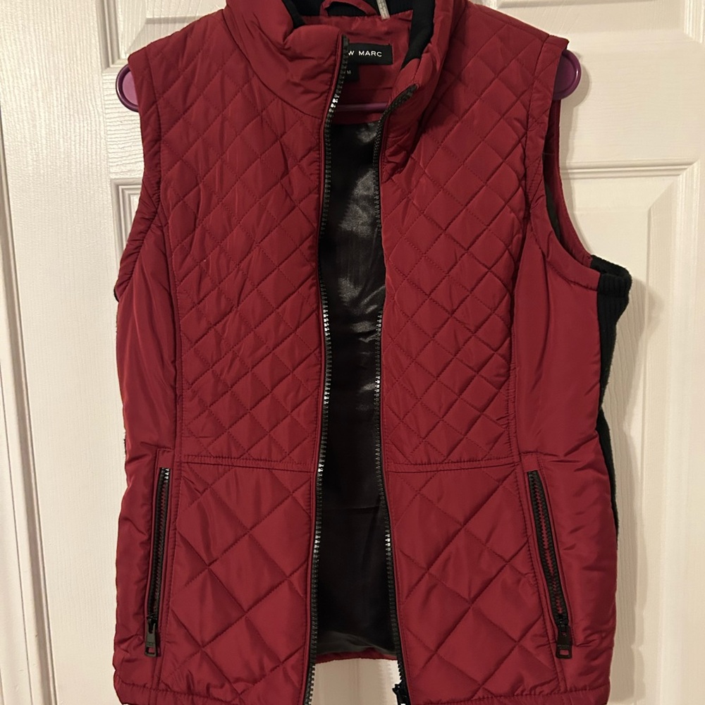 Andrew Marc Red Quilted Vest with Diamond Pattern
